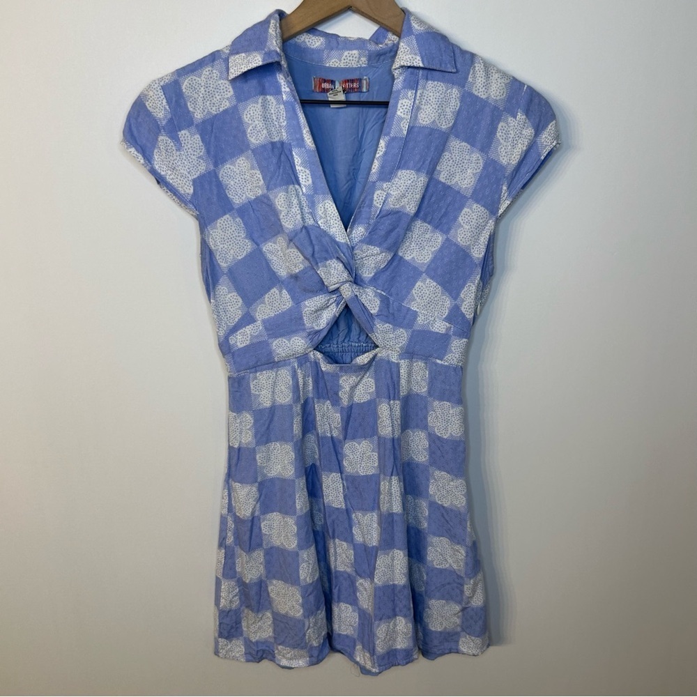 Urban Outfitters Harlow Twist Front Mini Dress, Blue White Floral Check, Small - Picture 5 of 12